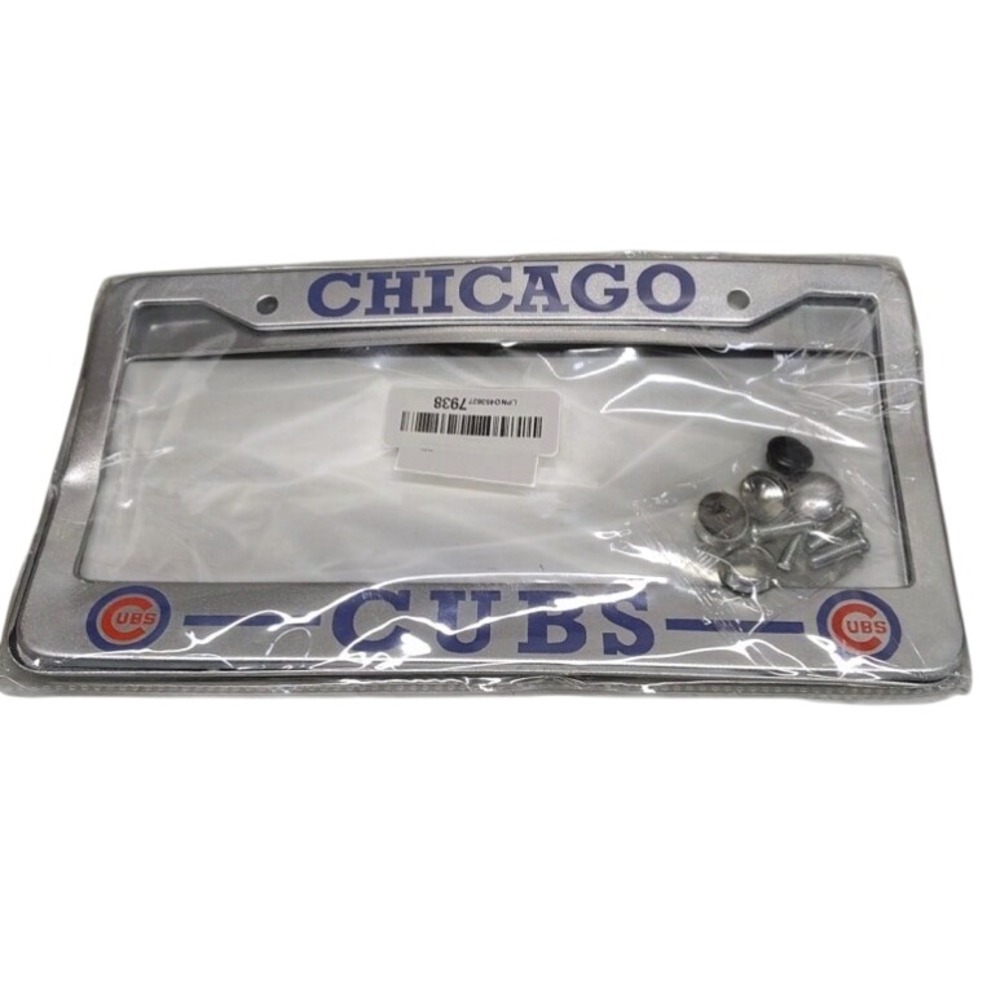 Chicago Cubs MLB License Plate Frame Silver Metal Universal Car Tag Holder